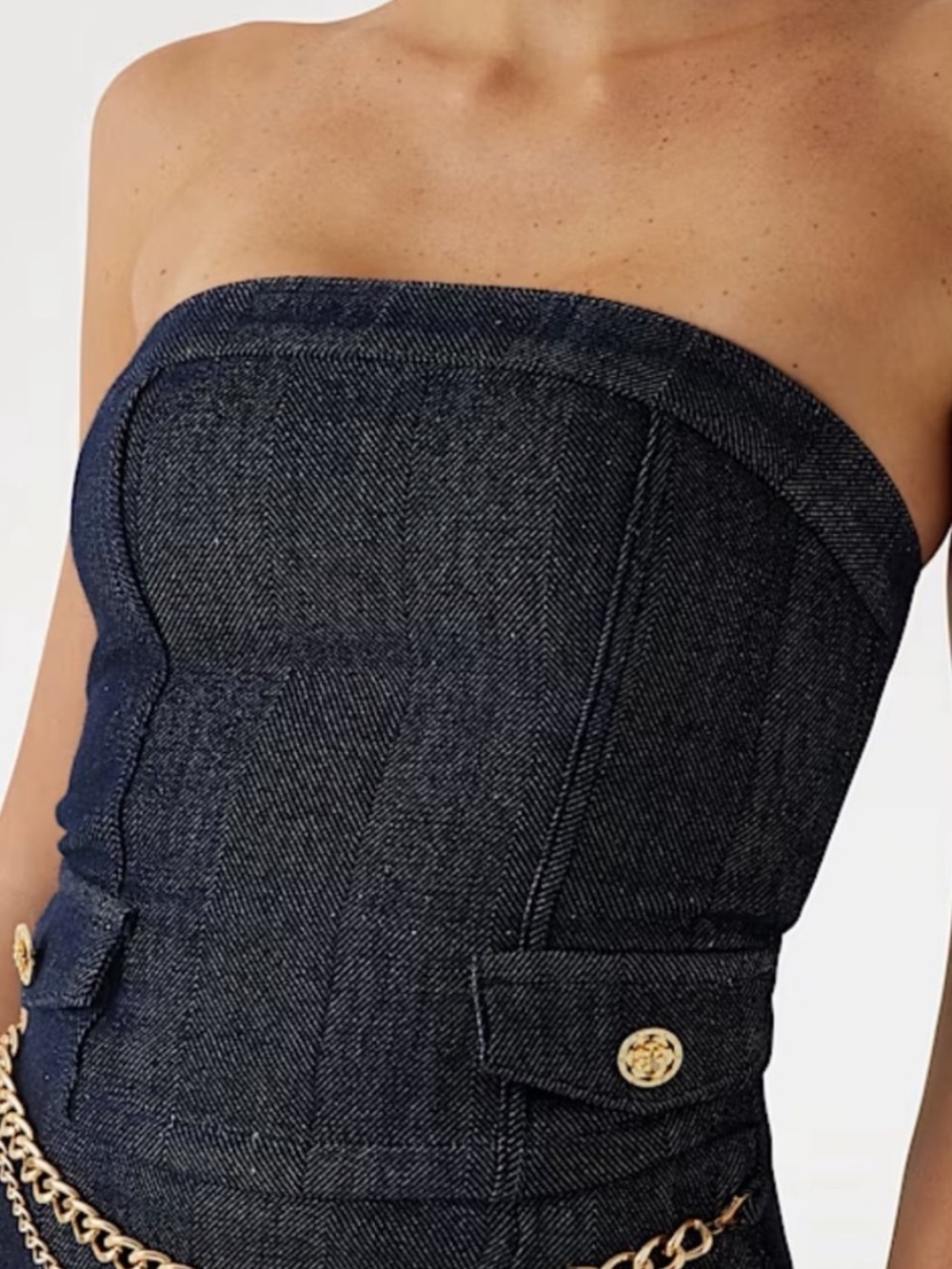 NWT GUESS Chany Dark Denim Metallic Strapless Corset Top. Size M